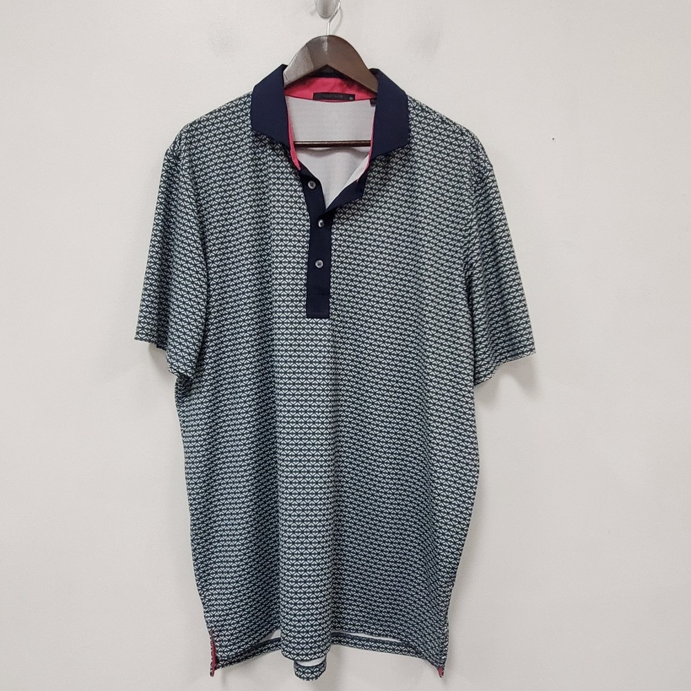 Greyson Mens Golf Polo Shirt Size XL Green Print Luxe Preppy Stretch Athletic